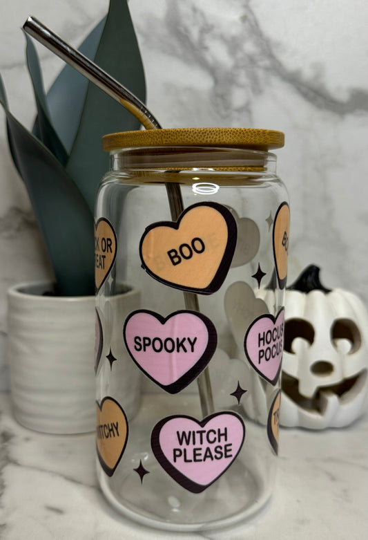 Halloween Conversation Hearts Glass Cups